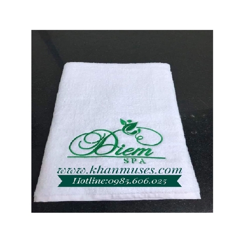 Khăn spa trắng thêu logo 1