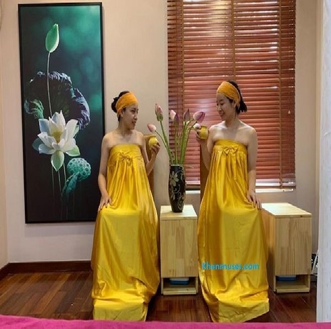Váy quây spa vàng đồng