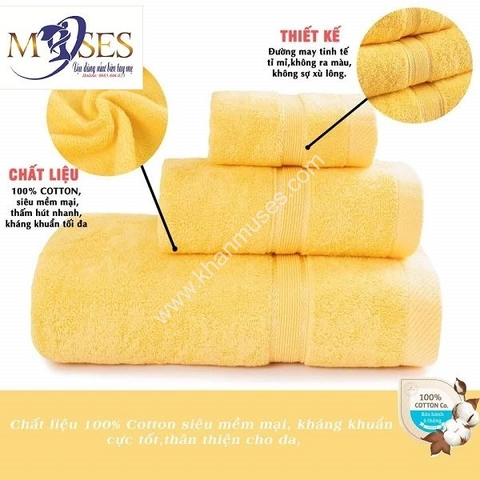 Bộ 3 khăn cotton màu vàng
