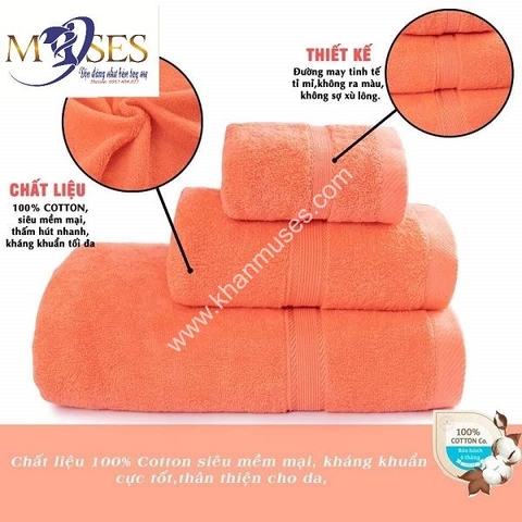 Bộ 3 khăn cotton màu hồng