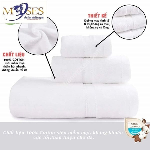 Bộ 3 Khăn cotton màu trắng