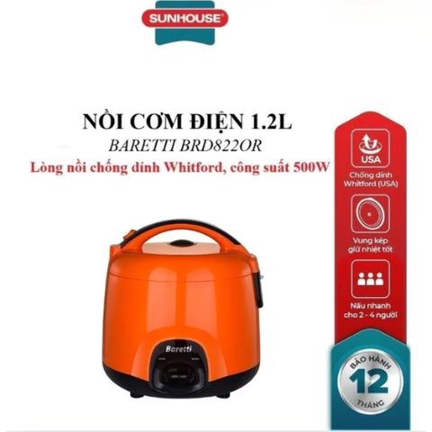 Nồi cơm điện 1.2L Baretti BRD822OR