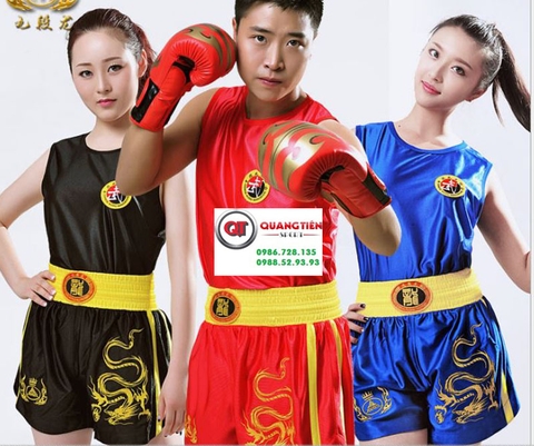 Quần áo tán thủ,Wushu sanshou xanh thêu rồng Jduanl chính hãng loại 1