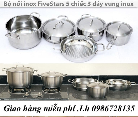 Bộ nồi Inox FiveStars 5 chiếc 3 đáy dùng với mọi loại bếp QT57