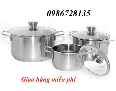 Bộ nồi inox Fivestar 3 chiếc nắp kính, 3 đáy giá rẻ nhất