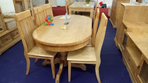 BỘ BÀN ĂN OVAL 1m8 GỖ TẦN BÌ (SỒI NGA) 06 - BBA06