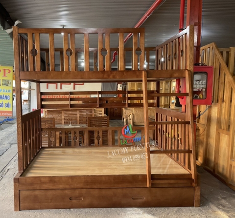 GIƯỜNG 3 TẦNG (1M2-1M4-1M2) CẦU THANG LEO GỖ TẦN BÌ - GN29B