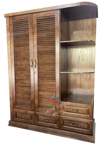 TỦ ÁO 3 CÁNH 1M6 CÁNH CHỚP + KỆ TẦNG BÊN PHẢI (TU17)