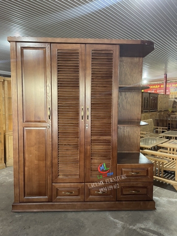 TỦ ÁO 4 CÁNH 2M CÁNH CHỚP (LÁ SÁCH) + KỆ TẦNG GỖ TẦN BÌ - TU21