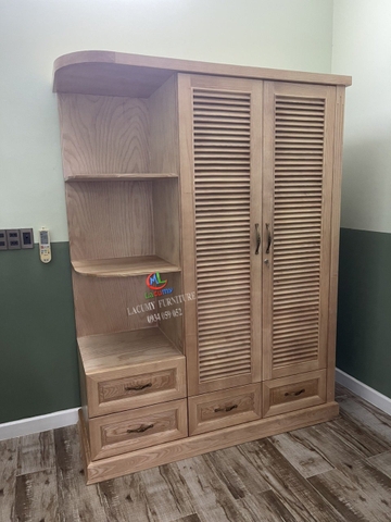 TỦ ÁO 3 CÁNH 1M6 CÁNH CHỚP + KỆ TẦNG BÊN TRÁI (TU16)