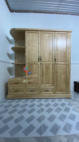 TỦ ÁO 4 CÁNH 1M8/2M  + KỆ TẦNG GỖ TẦN BÌ - TU22/23