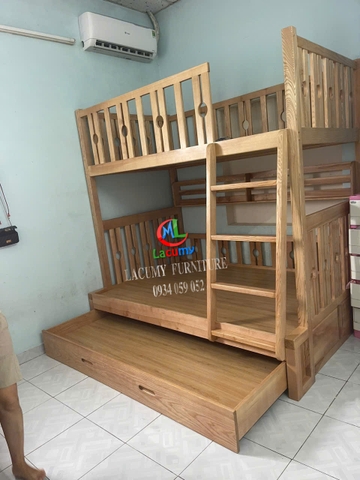 GIƯỜNG 3 TẦNG (1M2-1M4-1M2) CẦU THANG LEO GỖ TẦN BÌ - GN29