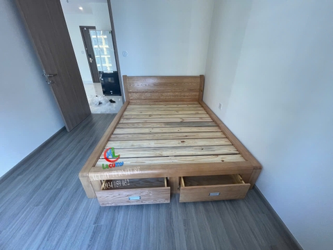 GIƯỜNG KIỂU NHẬT ĐẦU GIƯỜNG RON THẲNG GỖ TẦN BÌ (SỒI NGA) HK ĐUÔI -GN05(1m6)