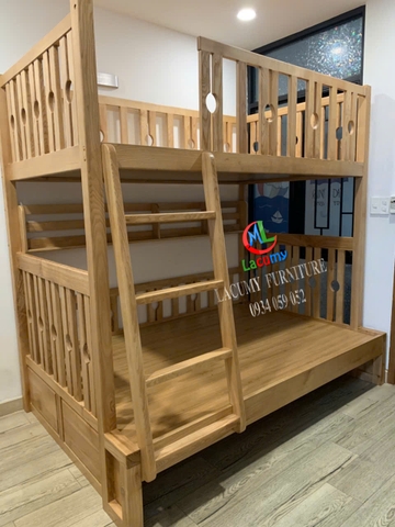 GIƯỜNG 2 TẦNG (1M2-1M4) CẦU THANG LEO GỖ TẦN BÌ - GN31