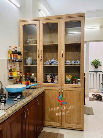 TỦ TRƯNG BÀY 1M2 GỖ TẦN BÌ (SỒI NGA) 3 CÁNH - TTB02