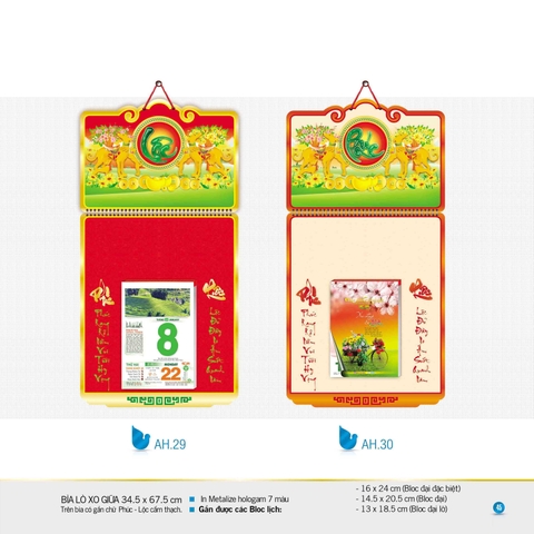 BÌA LỊCH TREO BLOC