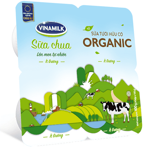 Sữa chua ăn Vinamilk ít đường 100% sữa tươi Organic - vỉ 4 hộp x 100g