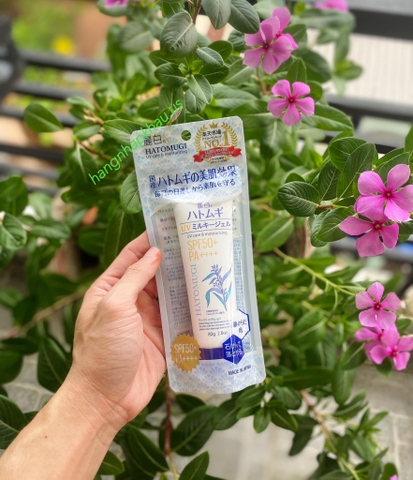 Chống nắng, dưỡng ẩm và làm sáng da Reihaku Hatomugi UV Milky Gel SPF50+ PA++++ (80g) - MADE IN JAPAN.