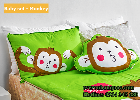 Bộ chăn ga gối Everon Baby set - Monkey