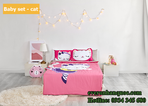 Bộ chăn ga gối Everon Baby set - cat