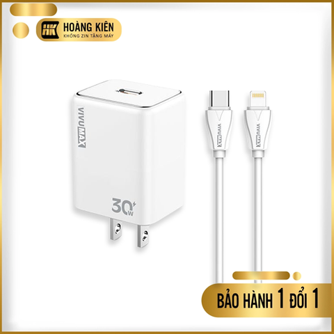 Bộ sạc nhanh cao cấp Vivumax PD30i 30W kèm cáp Type C to Lightning (IPhone/IPad/Airpod...) 27W