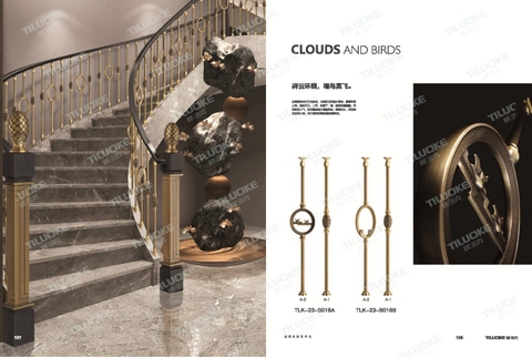 Cầu thang TLK-23-B016 B-2 Brass wide balustrade