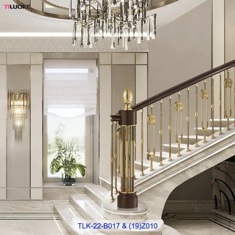 Cầu thang TLK-23-B006 A-2 Brass wide balustrade