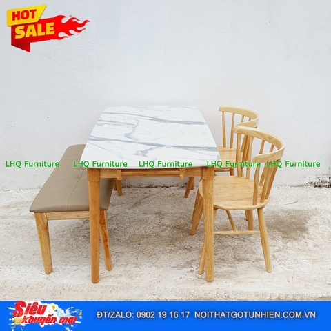 Bộ bàn ăn 1m2 2 ghế 9 nan 1 bench – Kết hợp độc đáo, tiết kiệm diện tích cho mọi nhà