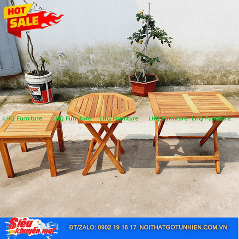 Bộ Sưu Tập Bàn Cafe Gỗ Tràm – Bát Giác, Vuông 50, Vuông 40, Chữ Nhật 40x60 – Đa Dạng Cho Quán Vỉa Hè & Ban Công