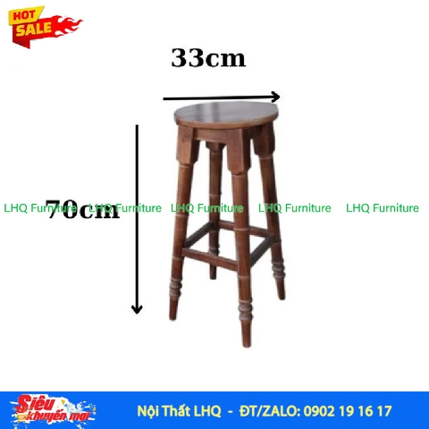 Ghế Đôn Quầy Bar Vintage – Cao 70cm, Mặt Tròn 30, Gỗ Tự Nhiên