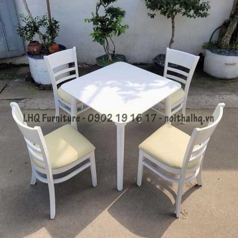 Bộ bàn ăn vuông 80 4 ghế Cabin – Gỗ cao su tự nhiên, màu trắng hiện đại