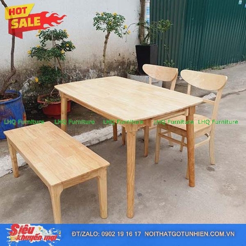 Bộ bàn 1m2 2 ghế Panda + 1 bench mặt gỗ – Giải pháp cho không gian nhỏ
