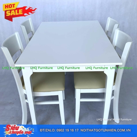 Bộ bàn 1,2m giả đá 4 ghế Cabin trắng vân mây – Mặt đá sang trọng, ghế nệm êm ái