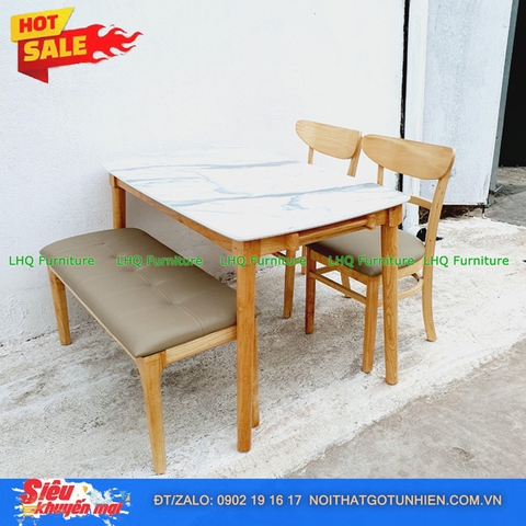 Bộ bàn 1m2 giả đá 2 ghế Panda + 1 bench mặt nệm si Thái Lan