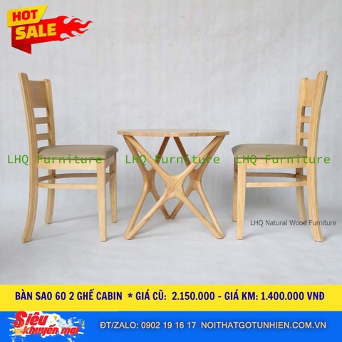 Bàn Chân Sao 60cm + 2 Ghế Cabin – Gọn Đẹp, Chắc Khỏe – Giá chỉ 1.400.000đ
