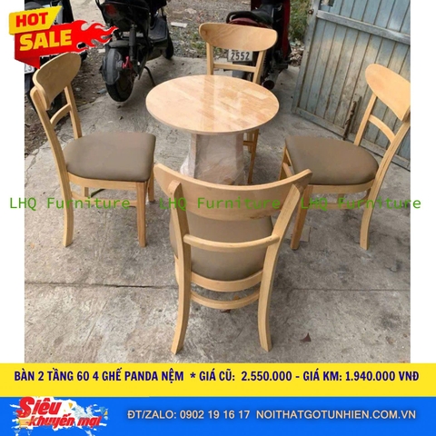 Bàn 2 Tầng 60cm + 4 Ghế Panda Nệm – Thiết Kế Độc Đáo, Tiện Dụng – Giá chỉ 1.940.000đ