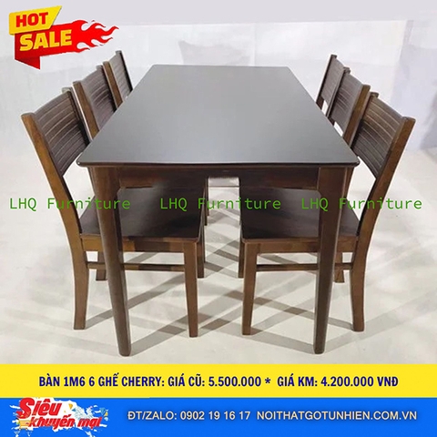 Siêu khuyến mãi – Bộ bàn ăn 6 ghế Cherry sơn màu walnut – Giá chỉ 4.200.000đ tại LHQ Furniture