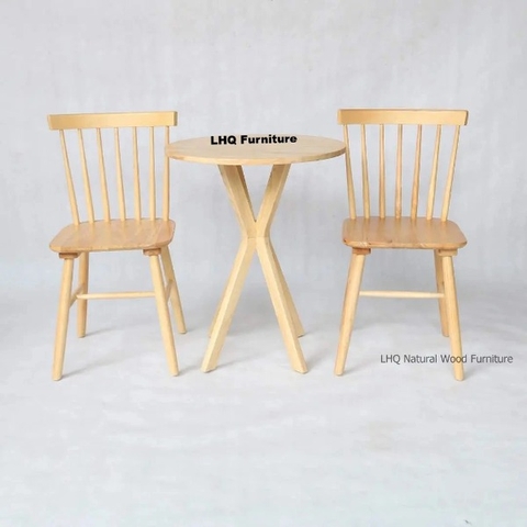 Bộ Bàn Ăn Chân Chụm Tròn 60 + 2 Ghế 7 Nan – Gỗ Tự Nhiên, Chắc Chắn – LHQ Furniture