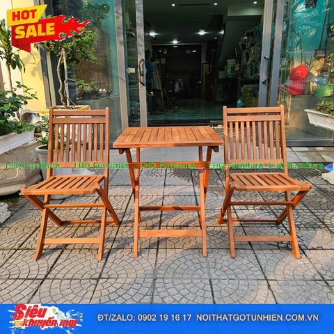 Bộ Bàn Ghế Cafe Xếp Gọn Xuất Khẩu – Gỗ Bạch Đàn Bàn 60x60x73 Ghế Có Cổ