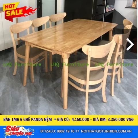 Bộ bàn 1m6 6 ghế Panda – Màu tự nhiên mộc mạc và màu Walnut sang trọng