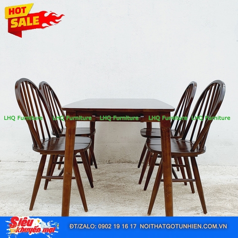 Bộ bàn ăn 1m2 4 ghế 6 nan màu walnut – Sang trọng, thoáng mát, tinh tế cho phòng ăn
