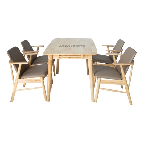 Bộ bàn ăn 4 ghế Buck, Thiết kế độc đáo, Ghế có tay vịn, Gỗ cao su