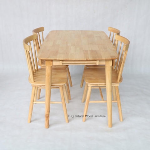 Bộ bàn ăn giá rẻ, 4 ghế Song Tiện, Gỗ cao su, Bán chạy 2024