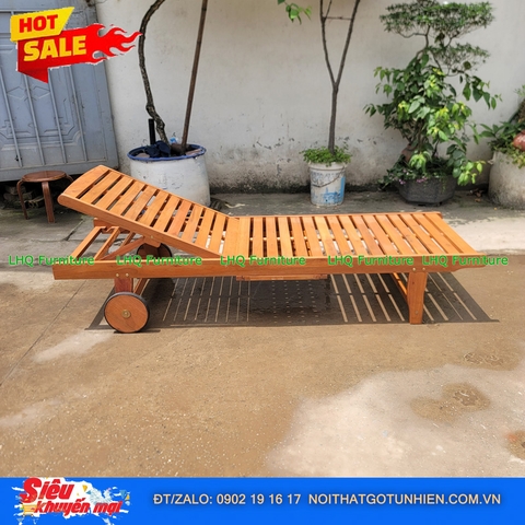 Ghế nằm tắm nắng hồ bơi, Gỗ tràm tự nhiên, Thiết kế tháo ráp, Giá rẻ