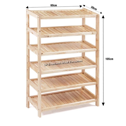 Kệ dép 6 tầng rộng 62cm, Gỗ cao su, Tháo ráp nhanh, Bảo hành mọt