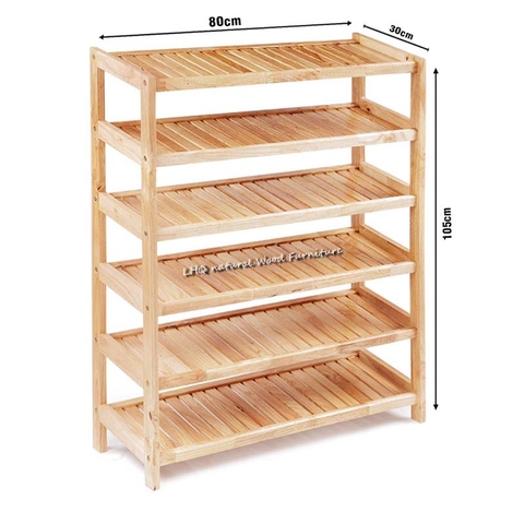 Kệ để giày dép, Cao 6 tầng rộng 80cm, Gỗ cao su tự nhiên, Bán chạy