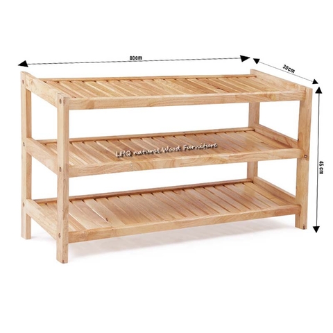 Kệ để giày dép, cao 3 tầng rộng 80cm, gỗ cao su, tháo ráp, giá rẻ