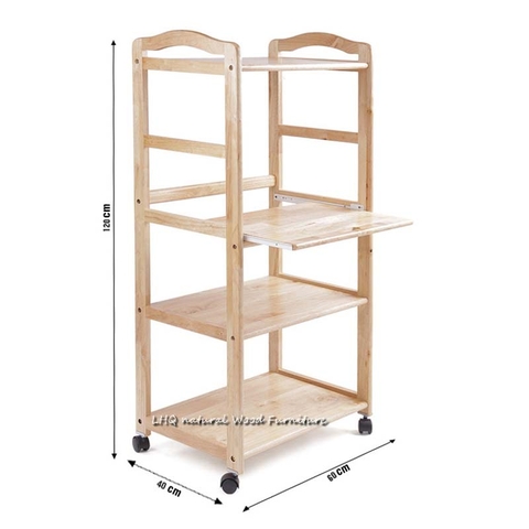 Kệ lò vi sóng, thiết kế có ray kéo, cao 4 tầng rộng 60, gỗ cao su tự nhiên
