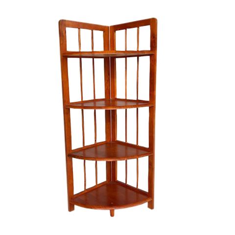 Kệ góc 4 tầng, gỗ cao su, tháo ráp tiện lợi, decor phòng đẹp, bảo hành