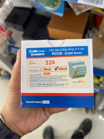 Attomat SINO chống giật 32A/3pha cài SL68N/100mA SINO đỏ cam